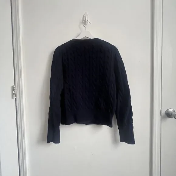 POLO RALPH LAUREN Women Cable-Knit Cotton Crewneck Cardigan Blue Large - Picture 2 of 7